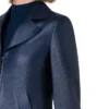 Womens Navy Blue Leather Biker Jacket Collar webp