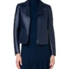 Womens Navy Blue Leather Biker Jacket Zipper webp