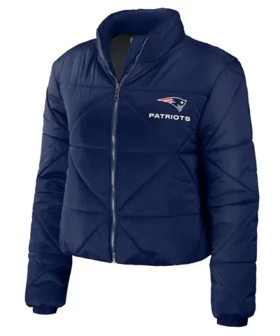 Womens New England Patriots Puffer Cropped Jacket webp