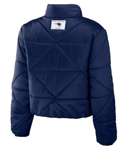 Womens New England Patriots Puffer Cropped Jacket back webp
