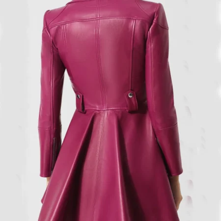 Womens Pink Peplum Leather Jacket Back webp