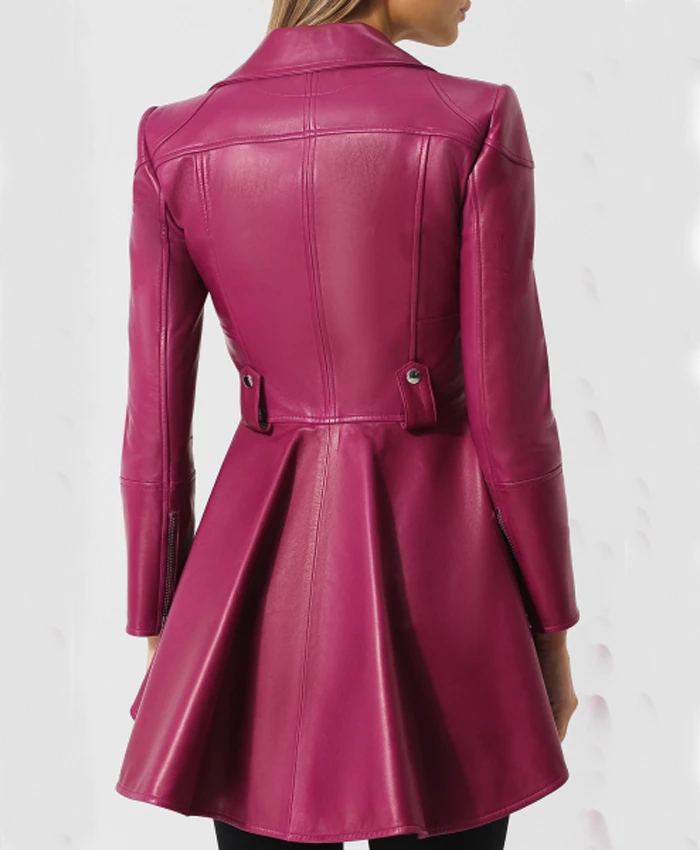 Womens Pink Peplum Leather Jacket Back webp Womens Pink Peplum Leather Jacket Back webp