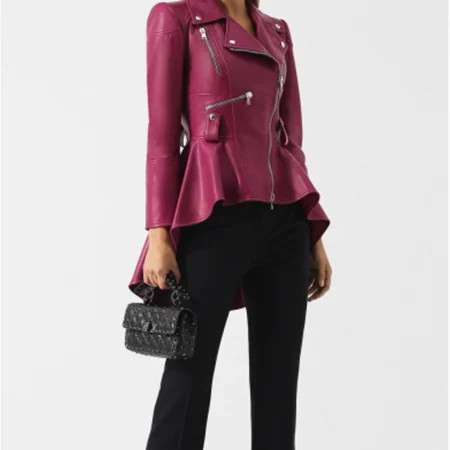 Womens Pink Peplum Leather Jacket Style webp