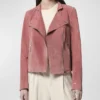 Womens Pink Suede Leather Biker Jacket Main webp