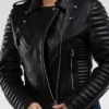 Womens Racer Quilted Leather Jacket Collar webp