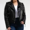 Womens Racer Quilted Leather Jacket Main webp