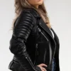 Womens Racer Quilted Leather Jacket Sleeves webp