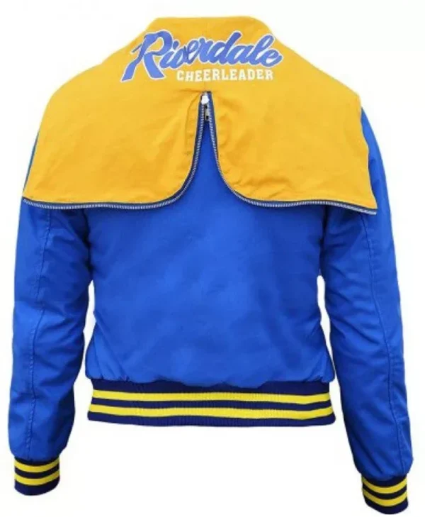 Womens Riverdale Cheer Girls Blue and Yellow Jacket With Hood Back