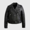 Womens Seamless Black Biker Leather Jacket Front webp