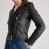 Womens Seamless Black Biker Leather Jacket Side webp