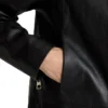 Womens Shirt Style Collar Black Leather Motorcycle Jacket Pockets webp
