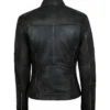 Womens Simple Black Distressed Leather Jacket Back webp