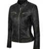 Womens Simple Black Distressed Leather Jacket Side webp