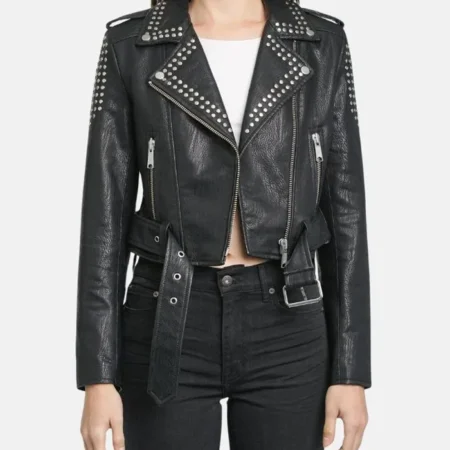 Womens Studded Biker Jacket webp