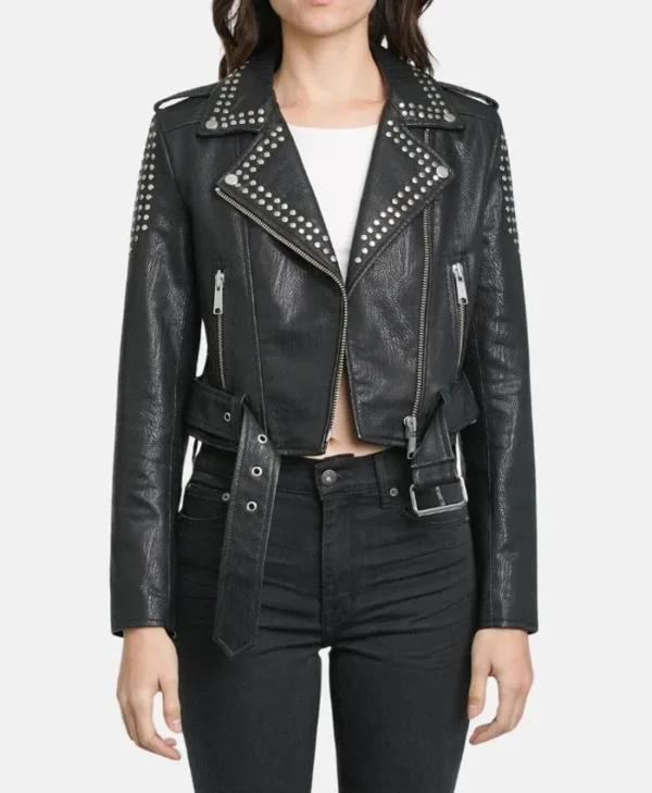 Womens Studded Biker Jacket webp