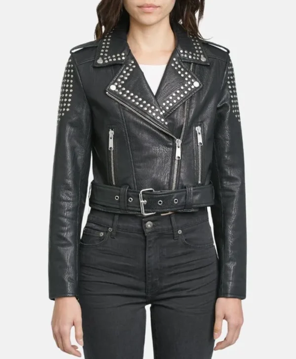 Womens Studded Biker Jacket Zipper webp