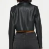 Womens Stylish Black Cropped Leather Jacket Back webp
