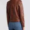 Womens Stylish Leather Biker Jacket Brown Back webp