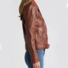 Womens Stylish Leather Biker Jacket Brown Side webp