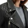 Womens Stylish Quilted Black Leather Jacket Collar webp