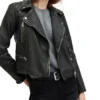 Womens Stylish Quilted Black Leather Jacket Front webp