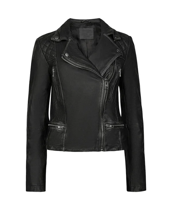 Womens Stylish Quilted Black Leather Jacket Main webp