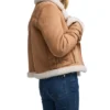 Womens Suede Brown B3 Bomber Shearling Leather Jacket Side webp