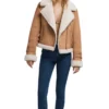 Womens Suede Brown B3 Bomber Shearling Leather Jacket Stand Up webp