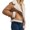 Womens Suede Brown B3 Bomber Shearling Leather Jacket Style webp