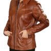 Womens Turn Down Collar Brown Leather Jacket For Sale jpg