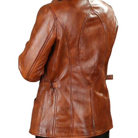 Womens Turn Down Collar Leather Jacket jpg