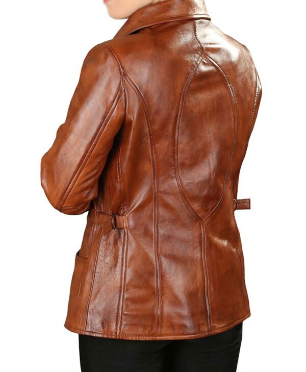 Womens Turn Down Collar Leather Jacket jpg