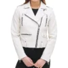 Womens White Biker Leather Jacket Main webp