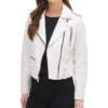 Womens White Biker Leather Jacket Style webp