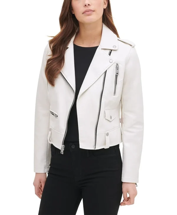 Womens White Biker Leather Jacket Style webp