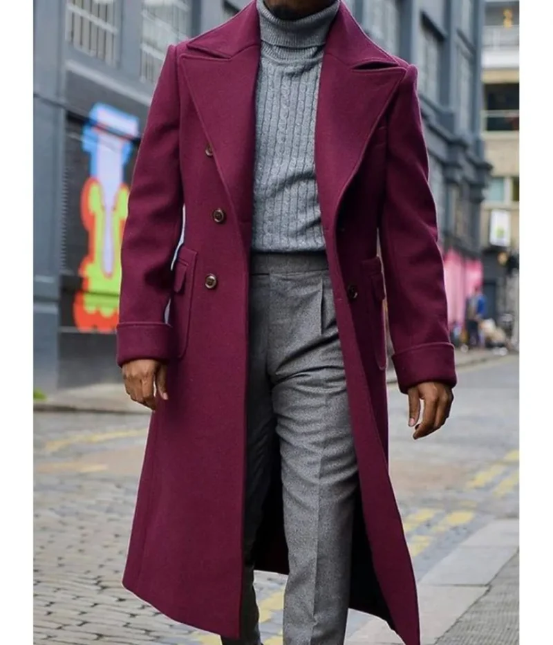 Men s Burgundy Wool Trench Coat
