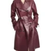 Women s Burgundy Double Breasted Belted Coat