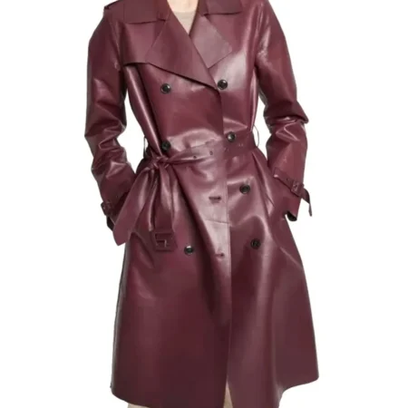 Women s Burgundy Double Breasted Belted Coat