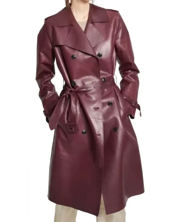 Women s Burgundy Double Breasted Belted Coat