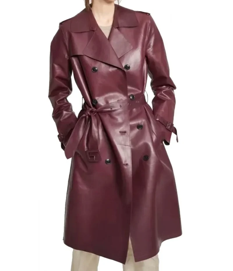 Women s Burgundy Double Breasted Belted Coat