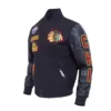chicago blackhawks animal print black varsity jacket