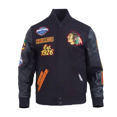 chicago blackhawks animal print varsity jacket
