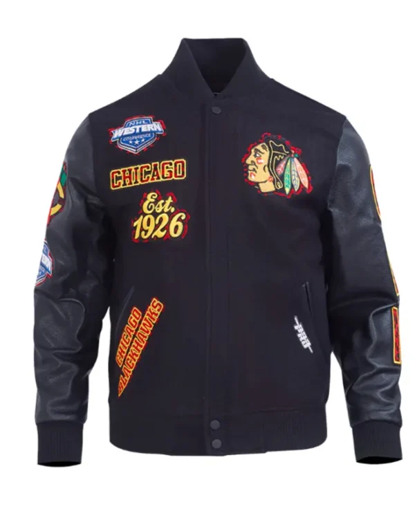chicago blackhawks animal print varsity jacket