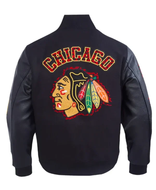 chicago blackhawks animal print varsity wool leather jacket