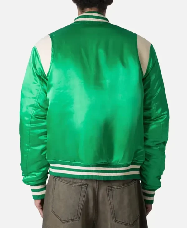 classic teddy green varsity satin jacket