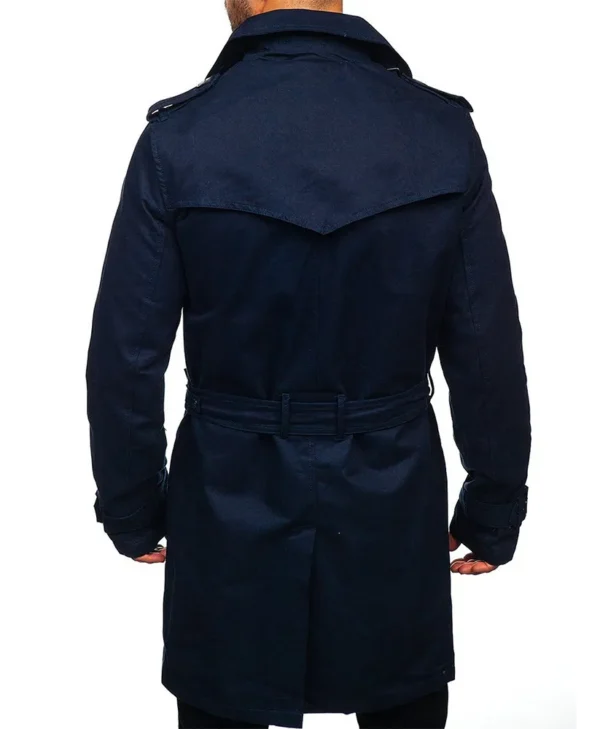 double breasted navy blue trench