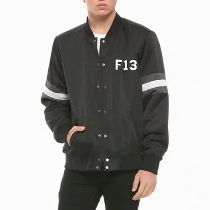 friday the 13th jason voorhees black bomber satin jacket