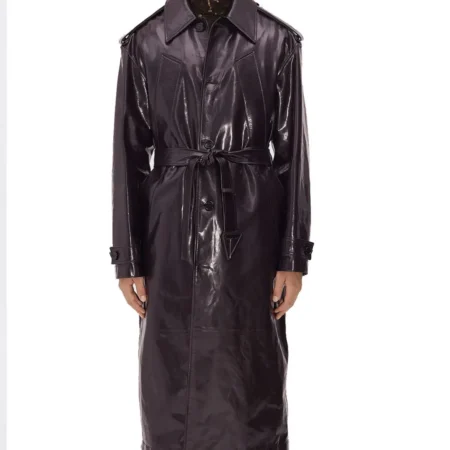 Men s Shiny Belted Trench Coat with Removable Hood