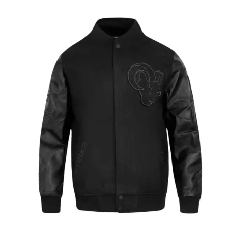 los angeles rams triple black varsity jacket