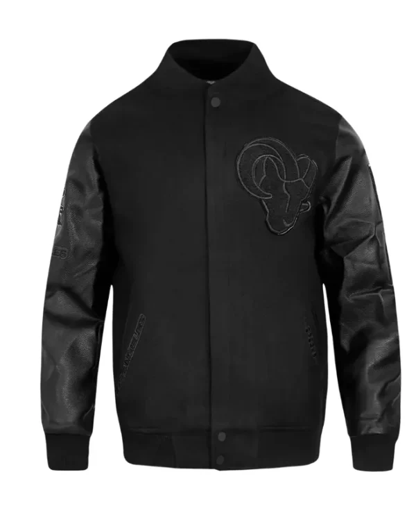 los angeles rams triple black varsity jacket